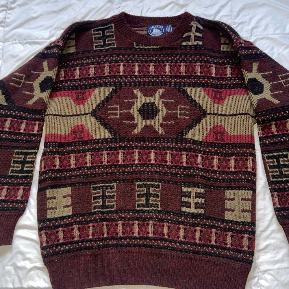 Vintage Atlantic Traders Sweater Men’s Size L Aztec Geometric Pullover Acrylic